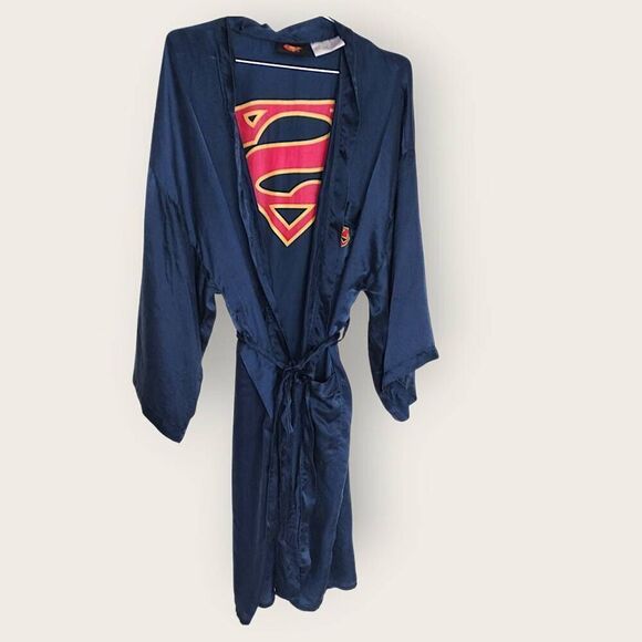 Superman DC Comics Robe Mens One Size Silk‎ Kimono 1999 Belt Vintage - Picture 2 of 11